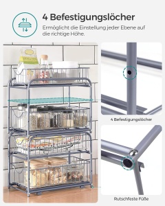 SONGMICS Raft organizator de depozitare cu 2 niveluri, cu sertare glisante, pentru bucatarie sau baie, 21x37x34cm, argintiu - Img 6