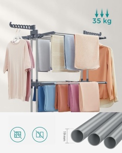 SONGMICS Uscator vertical pentru rufe, mobil si pliabil, cu doua umerase, 64x126x172 cm, sarcina 35kg - Img 6