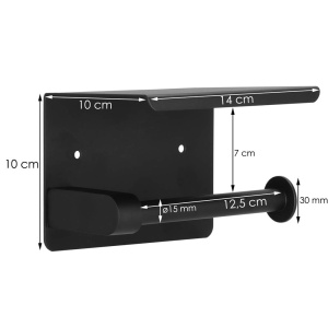 Suport hartie igienica din otel cu raft depozitare, prindere fara gaurire, 14cm, negru - Img 5