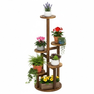 Suport pentru flori, din lemn si MDF, 6 niveluri pentru ghivece, 48x48x87 cm, maro - Img 4