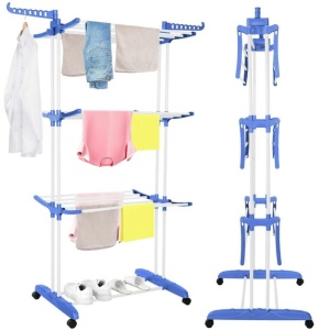 Uscator vertical pentru rufe, mobil si pliabil, cu doua umerase, 75x57x170cm, sarcina 15kg - Img 4