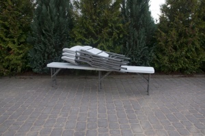 Banca pliabila pentru gradina sau catering, HDPDE, 180x24x42cm, alb - Img 4