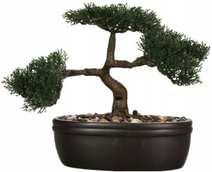 Bonsai artificial Atmosphera in ghiveci ceramic cu pietricele decorative, 23 cm, verde - Img 5