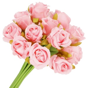 Buchet de flori artificiale din poliester, 12 fire trandafiri, 26cm, roz - Img 4