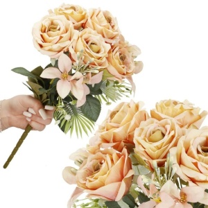 Buchet de flori artificiale din poliester, 9 fire trandafiri, 40cm, roz - Img 5