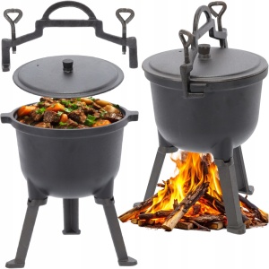 Ceaun vanatoresc din fonta, cu capac si picioare pentru gatit in aer liber, 5L, 25×42 cm, negru - Img 2