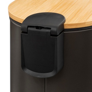 Cos gunoi 5Five Modern Color cu capac bambus si sistem soft-close, otel, polipropilena si bambus, 3L, 22x17x23 cm, negru - Img 4