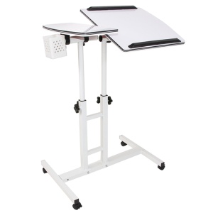 Masuta laptop reglabila cu 2 blaturi acrilice, pe roti cu blocare, 60-90 cm, alb perlat - Img 3