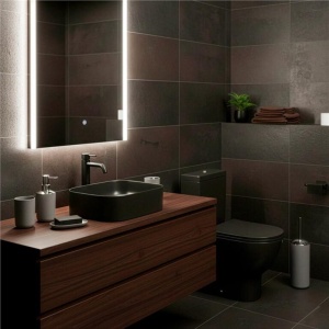 Set accesorii baie, 6 piese din plastic, cu perie WC si cos de gunoi, finisaj mat si lucios, gri argintiu - Img 3