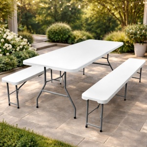 Set masa cu 2 banci pliabile tip valiza pentru gradina, camping, terase, 180x72x75cm - Img 6