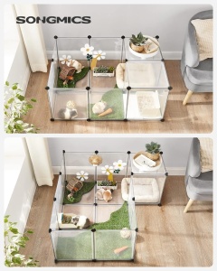 SONGMICS Tarc pentru animale mici rozatoare, din plastic, modulara DIY, 143 x 73 x 46 cm, alb - Img 2