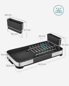 SONGMICS Uscator de vase si tacamuri, din inox, suport pentru tacamuri si sistem de scurgere, 21x45x13 cm - Img 6