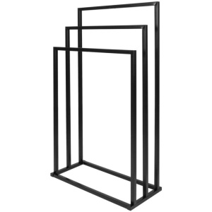 Suport metalic de baie pentru prosoape, cu 3 standuri, 84 cm, negru - Img 5
