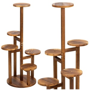 Suport pentru flori, din lemn si MDF, 6 niveluri pentru ghivece, 48x48x87 cm, maro