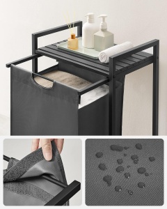 VASAGLE Cos de rufe, sac de rufe detasabil, raft, cadru metalic, 65L, 50x33x72 cm, negru si gri - Img 2