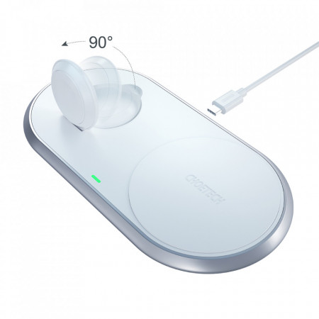 Безжично зарядно със стойка CHOETECH Qi 10W 2в1 MFi + кабел USB Type C (T317) бяло