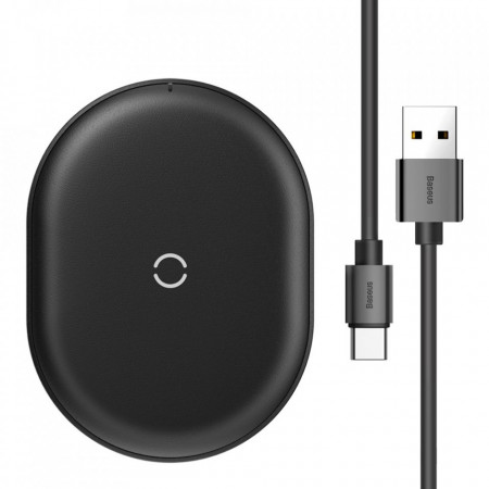 Безжично зарядно BASEUS Cobble Qi 15W + кабел USB Type C 1m (WXYS-01) черно - Img 1