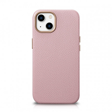 Гръб от естествена кожа iCARER Litchi Premium MagSafe - iPhone 14 Plus розов