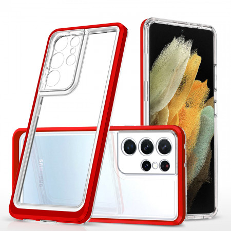 Гръб Clear 3в1 с гел рамка - Samsung Galaxy S23 Ultra червен