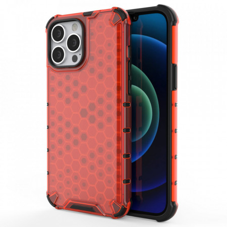 Гръб Honeycomb Armor със силиконов бъмпер - iPhone 13 Pro Max червен
