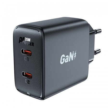 Зарядно за стена ACEFAST GaN 35W PD 2x USB Type C (A49) черно