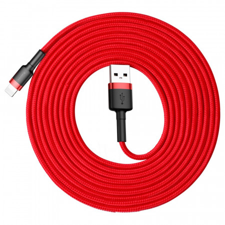 Кабел за зареждане и данни с оплетка BASEUS Cafule USB Type A към Lightning с бързо зареждане 3.0 2A 3m червен (CALKLF-R09)