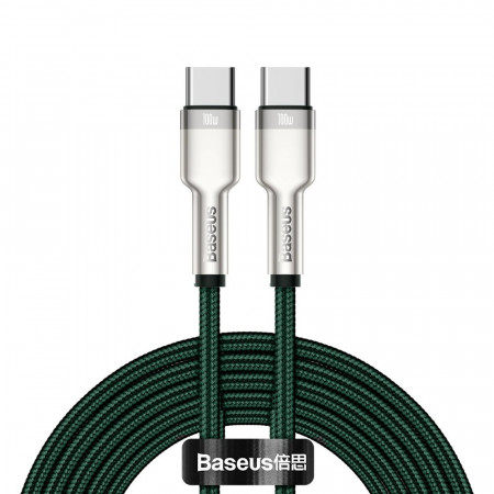 Кабел за зареждане и данни с оплетка BASEUS Cafule USB Type C към USB Type C 100W 20V 5A Power Delivery 2m зелен (CATJK-D06)