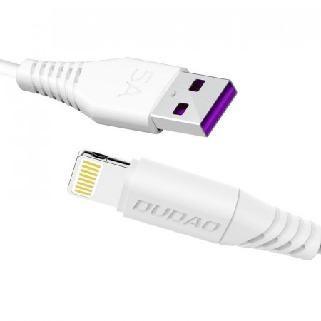 Кабел за зареждане и данни с оплетка DUDAO USB Type A към Lightning 5A 2m (L2L) бял - Img 1