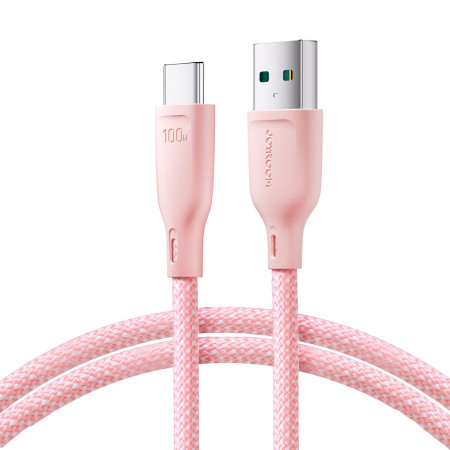 Кабел за зареждане и данни с оплетка JOYROOM Multi-Color SA34-AC6 USB Type A към USB Type C 100W с бързо зареждане 1m розов