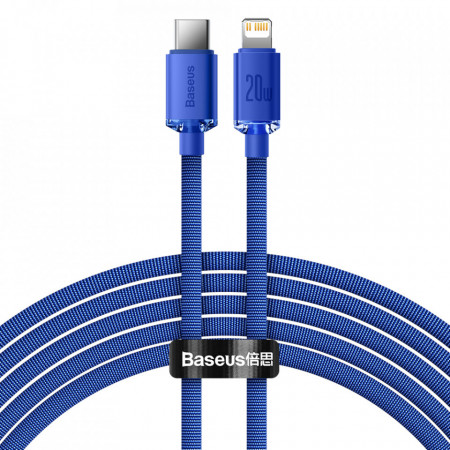 Кабел за зареждане и данни BASEUS Crystal Shine USB Type C към Lightning с бързо зареждане 20W 2m (CAJY000303) син