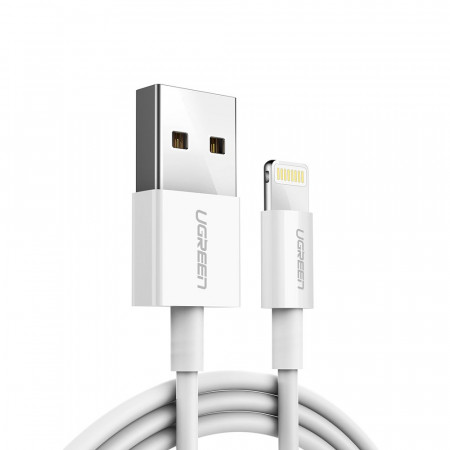 Кабел за зареждане и данни UGREEN USB Type A към Lightning MFI 1m 2.4A бял (20728)