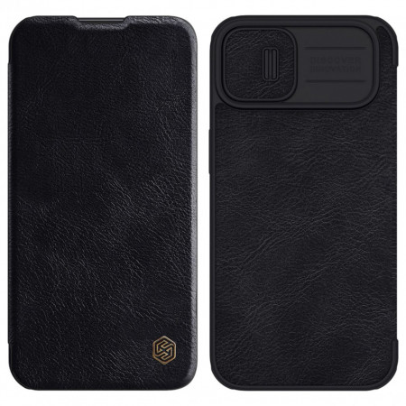 Калъф тип книга от еко кожа с подвижно покритие за камерата NILLKIN Qin Leather Pro - iPhone 14 Plus черен