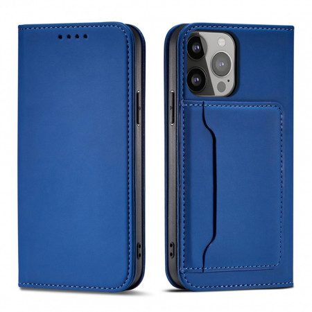 Калъф тип книга с външен джоб Magnet Card - iPhone 14 Pro Max син