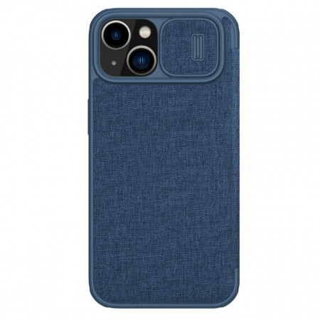 Калъф тип книга с подвижно покритие за камерата NILLKIN Qin Cloth Pro - iPhone 14 Plus син