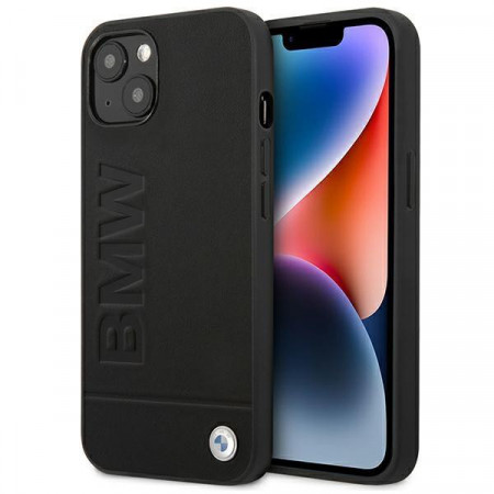 Оригинален гръб от естествена кожа BMW Leather Stamp BMHCP14MSLLBK - iPhone 14 Plus черен