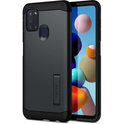Оригинален гръб със стойка SPIGEN Tough Armor - Samsung Galaxy A21s тъмносив