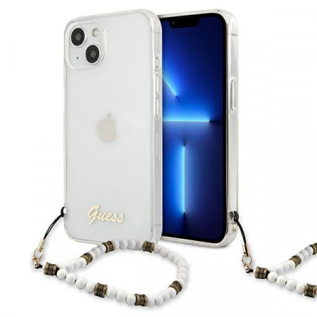 Оригинален гръб с гривна GUESS White Pearl GUHCP13mkPSWH - iPhone 13 прозрачен