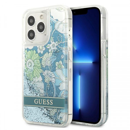 Оригинален гръб GUESS Flower Liquid Glitter GUHCP13LLFLSN - iPhone 13 Pro зелен