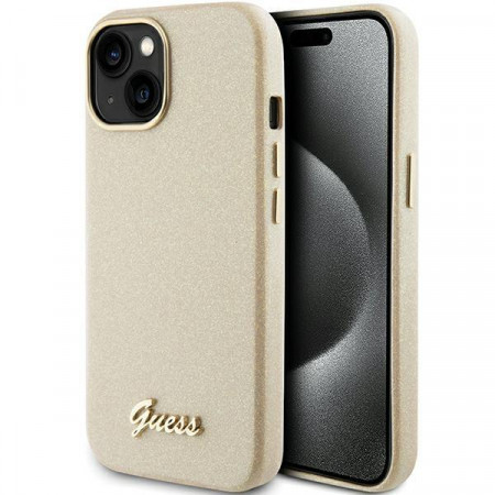 Оригинален гръб GUESS Glitter Glossy Script - iPhone 15 златист