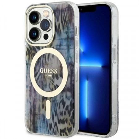 Оригинален гръб GUESS Leopard MagSafe GUHMP14LHLEOPWB - iPhone 14 Pro син