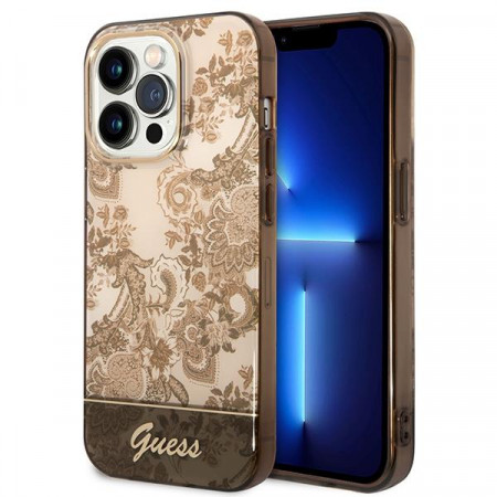 Оригинален гръб GUESS Porcelain GUHCP14LHGPLHC - iPhone 14 Pro охра