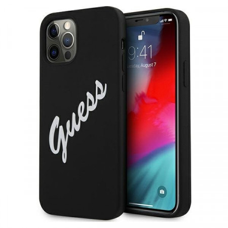 Оригинален гръб GUESS Silicone Vintage Script GUHCP12LLSVSBW - iPhone 12 Pro Max черен