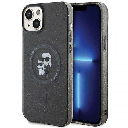 Оригинален гръб KARL LAGERFELD Karl & Choupette Glitter MagSafe - iPhone 15 черен