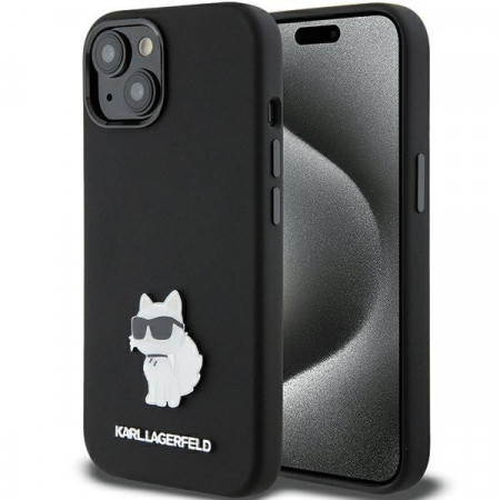 Оригинален гръб KARL LAGERFELD Silicone Choupette Metal Pin - iPhone 15 Plus / 14 Plus черен