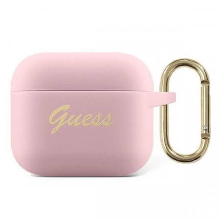 Оригинален калъф за слушалки GUESS Silicone Vintage Script GUA3SSSI - AirPods 3 розов