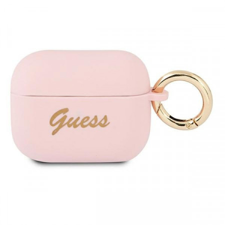 Оригинален калъф за слушалки GUESS Silicone Vintage Script GUAPSSSI - AirPods Pro розов