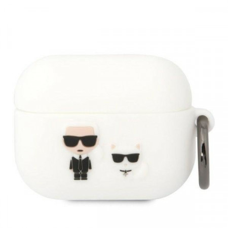 Оригинален калъф за слушалки Karl LAGERFELD Silicone Karl&Choupette KLACAPSILKCW - AirPods Pro бял