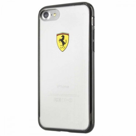 Оригинален прозрачен твърд гръб с цветна рамка FERRARI Racing Shield FEHCP7BK - iPhone 7 / 8 / SE (2nd gen) / SE (3rd gen) прозрачен с черна рамка