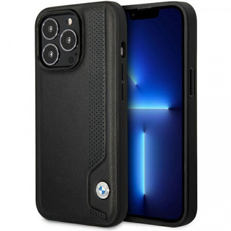 Оригинален твърд гръб от еко кожа BMW Leather Blue Dots BMHCP14L22RBDK - iPhone 14 Pro черен
