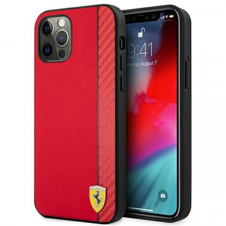 Оригинален твърд гръб FERRARI Track Carbon Stripe FESAXHCP12LRE - iPhone 12 Pro Max червен
